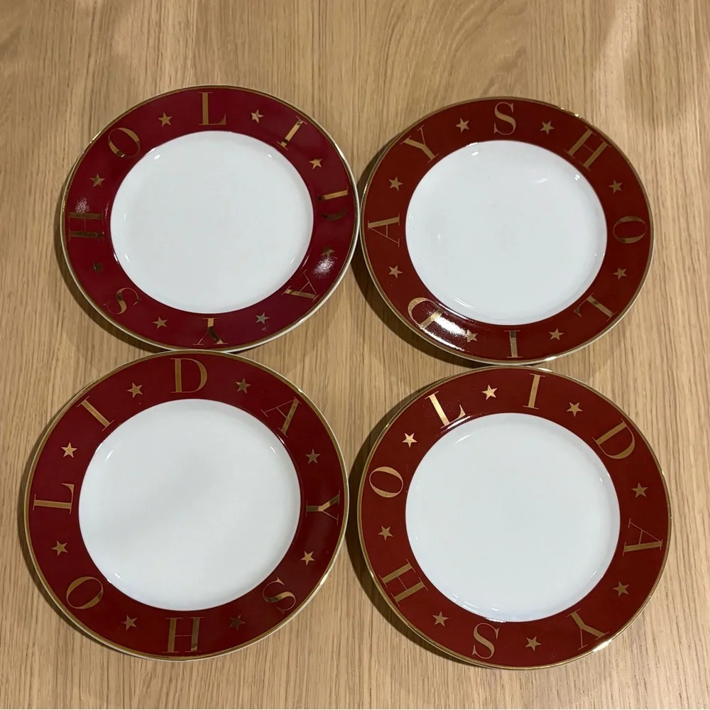Pottery Barn Holidays Burgundy Gold Rim 7 1/2